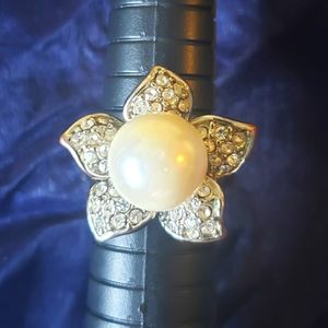 Vintage Diamond(CZ) Encrusted Flower with Large Pearl Center